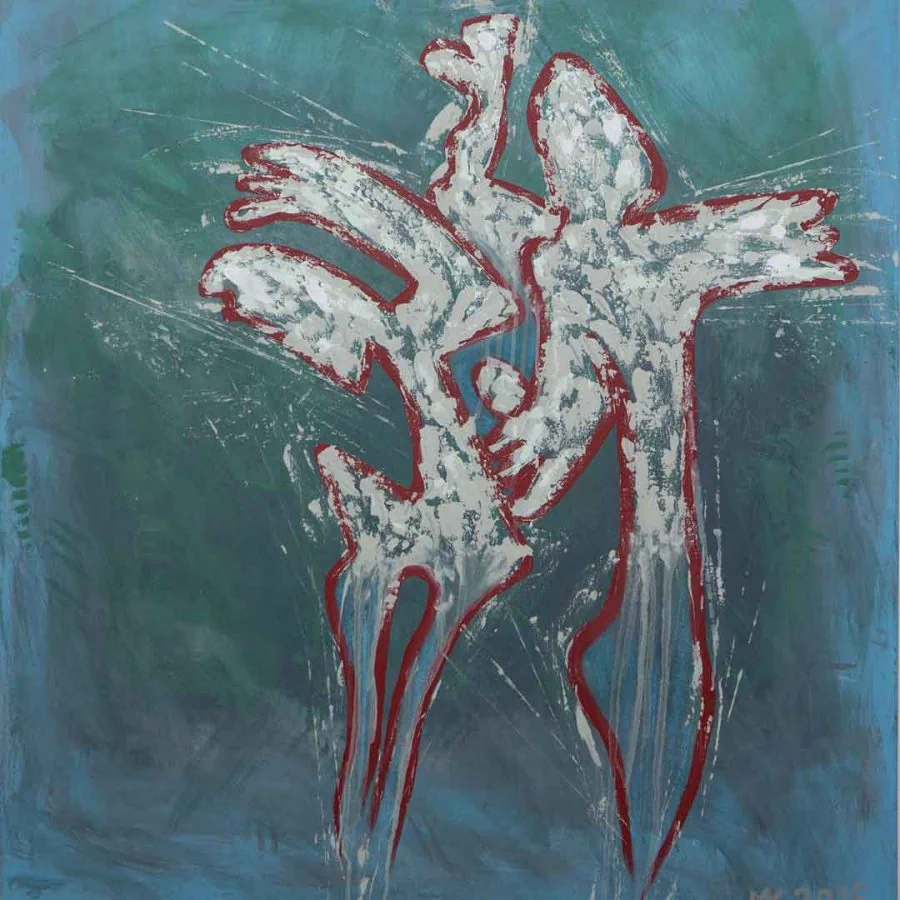 Communication 11 abstrakt figures on turquoise
