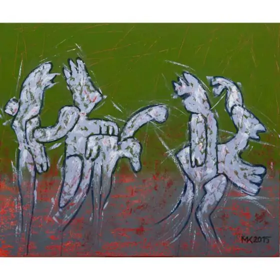Communication 8 abstract figures on red and green