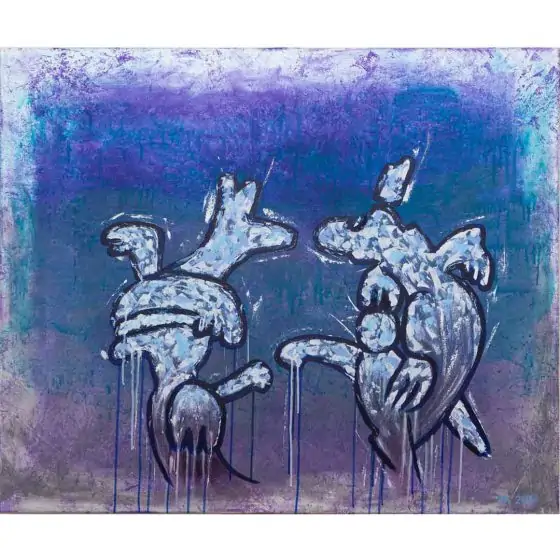 Communication 9 abstract figures on blue and purple
