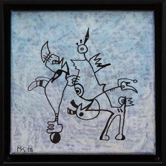 Marlies Kosubski: Welt der Fantasten – Werk 8 (abstrakte Männchen auf grauem Grund)