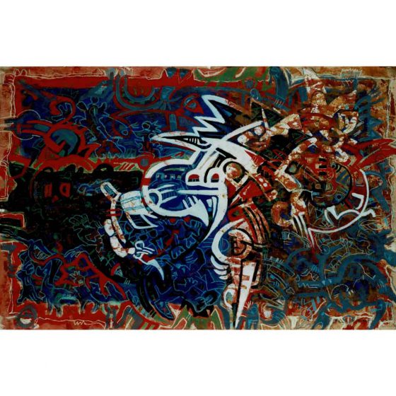 abstract horse figure in white on dark colour