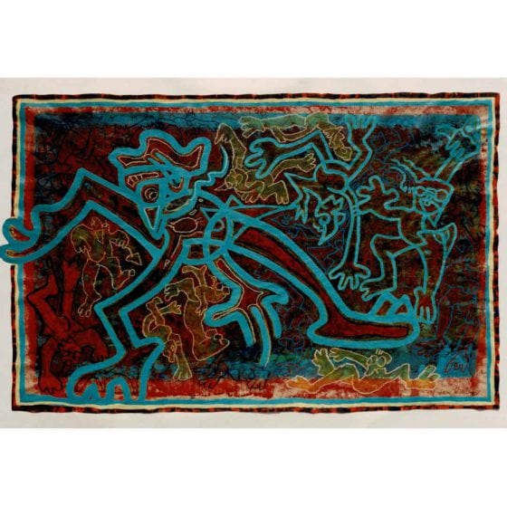 Blue figure on dark colour