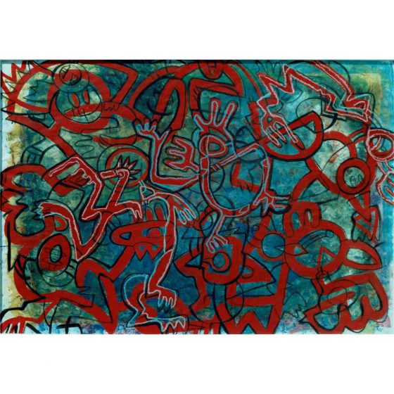 Ethnodance 3 red ornaments on green