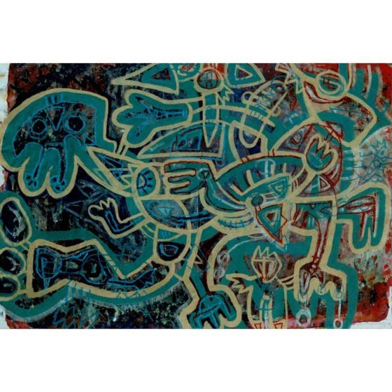 light figures on blue